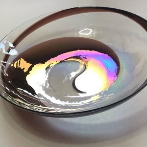 Yalos Murano Italy Iridescent Spiral Centerpiece 16” Art Glass Bowl